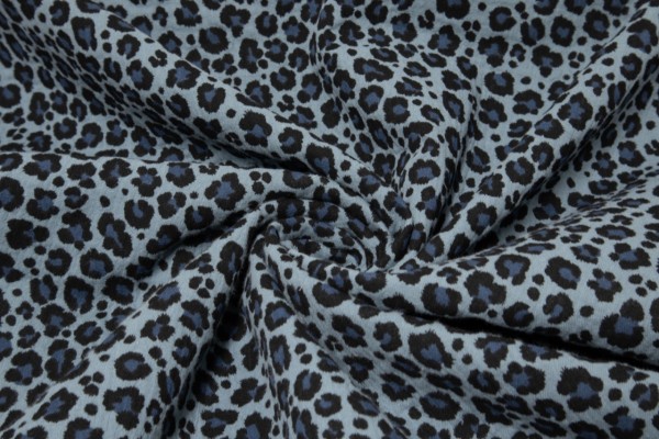 Musselin Muslin Double Gauze Leo - Leopardenprint - Animalprint - Dusty Blue - Blau