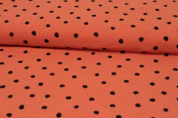 Musselin Muslin Double Gauze - Punkte - Dots - Rot Orange - Red Orange
